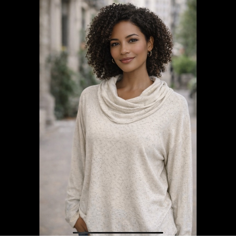 Lou Grey Soft Cowl Neck Speckled Knit Sweater XL